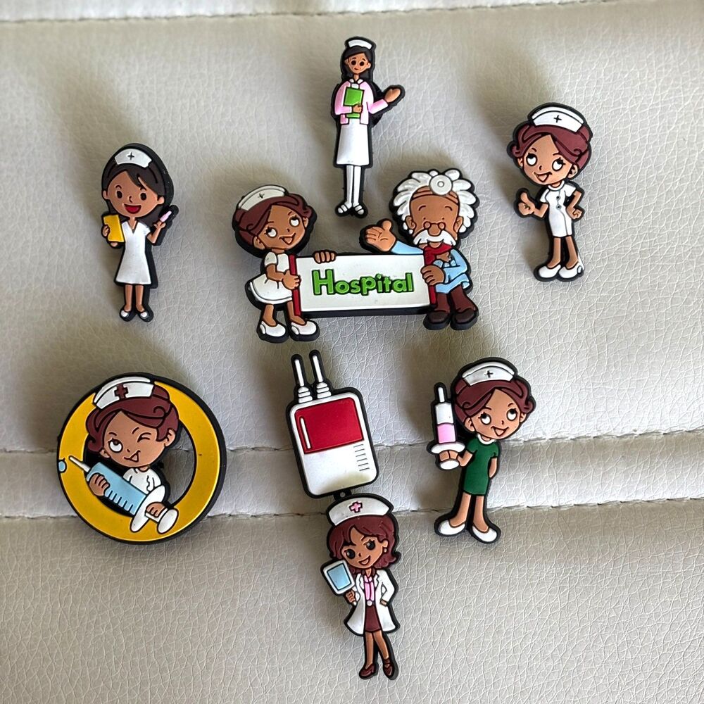 8pc Nurse Doctor Hospital Medical Shoe Charms PVC Nursing Healthcare Croc Style